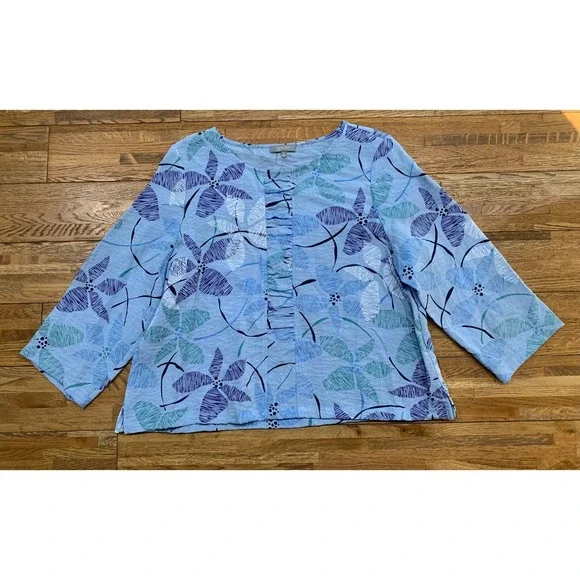 Habitat Cropped Nature Floral Bohemian Tunic Blouse Pleated Cozy Relaxed Earthy - Picture 2 of 9